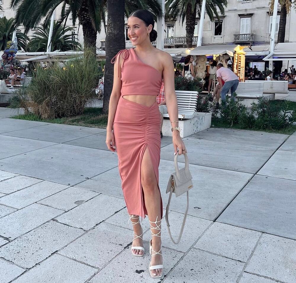 ZARA DRAPED ASYMMETRIC DRESS MARSALA